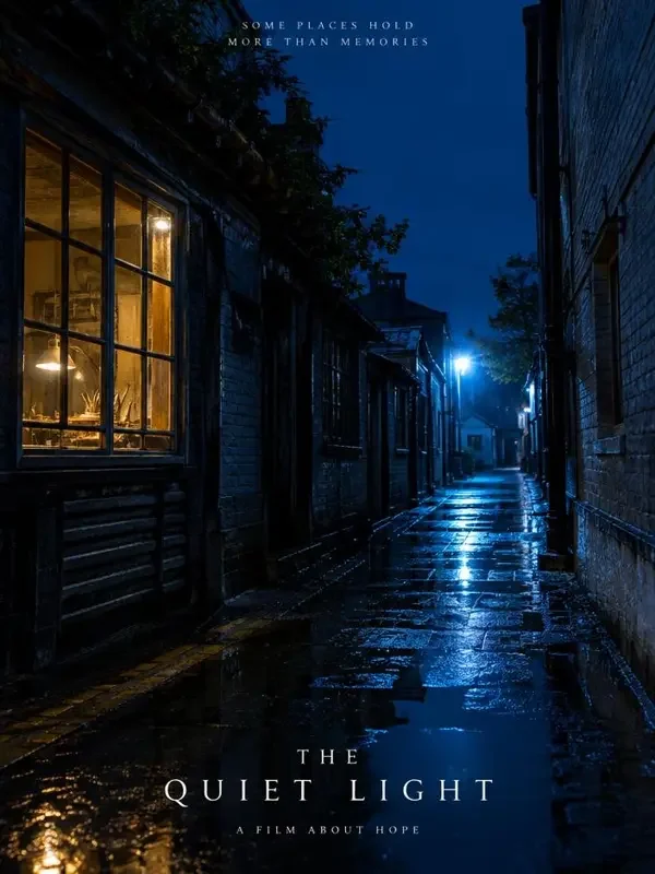 深巷有光封面：雨后深巷里亮着暖灯的小作坊