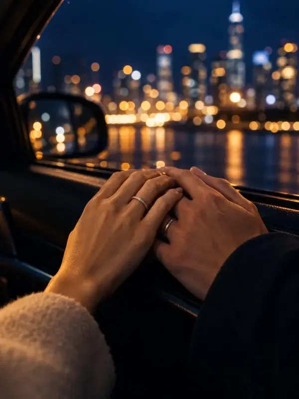 闪婚老公是首富封面：城市灯海前的婚戒特写
