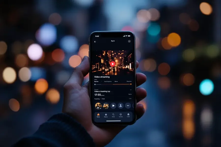 黄果短剧 APP 界面：夜色中被握着的手机屏幕