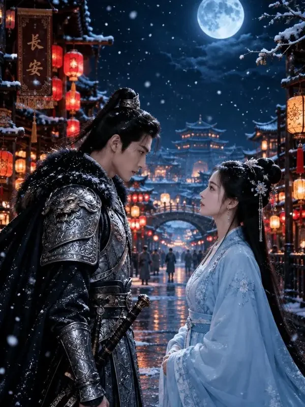 长安灯火照归人封面：雪夜长安灯火下相望的将军与女子